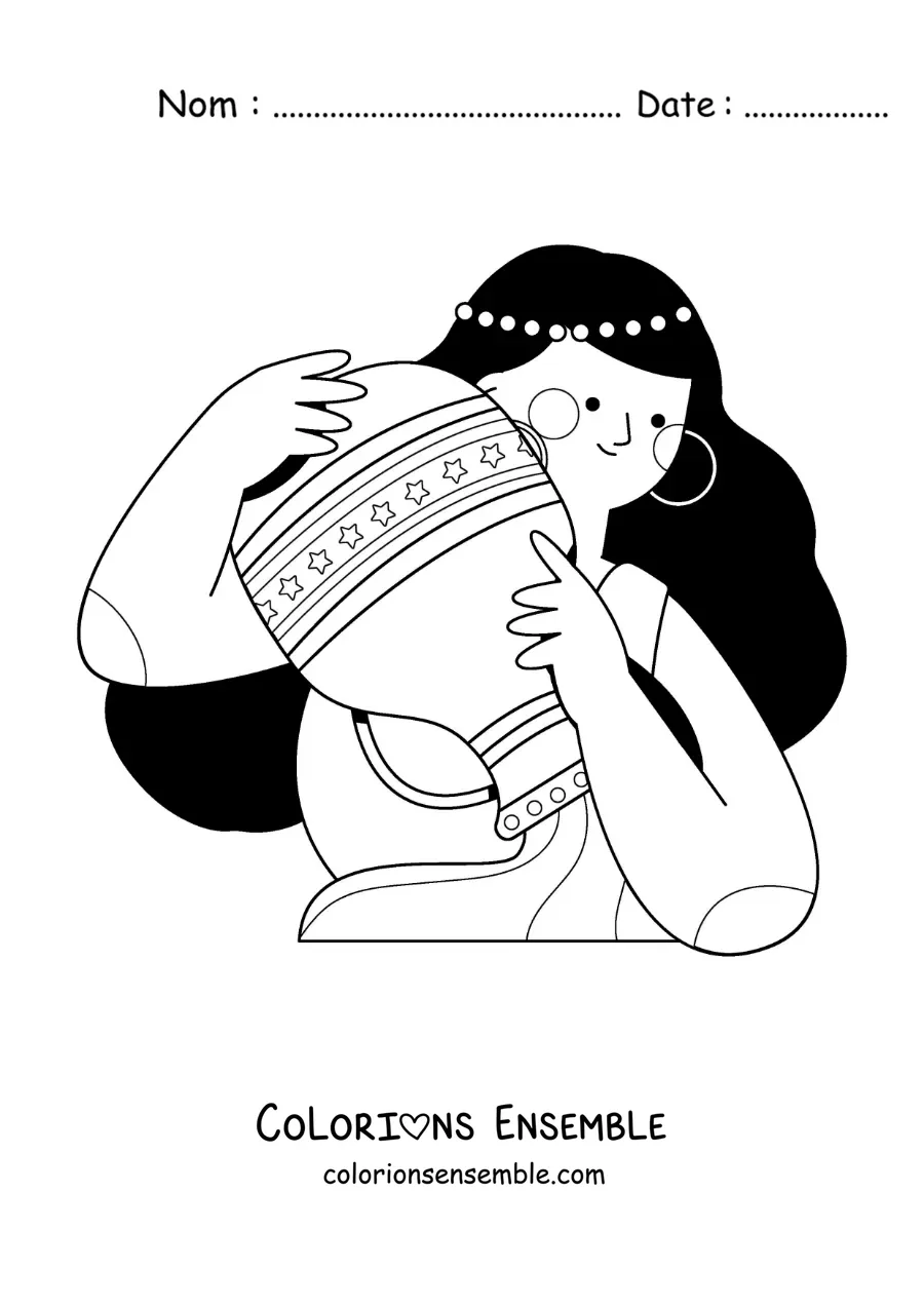 Image à colorier d’une femme du signe du Verseau animée