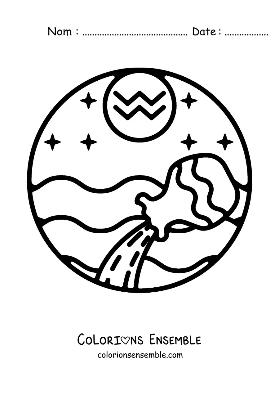 Image à colorier facile du symbole du signe du zodiaque Verseau pour les enfants