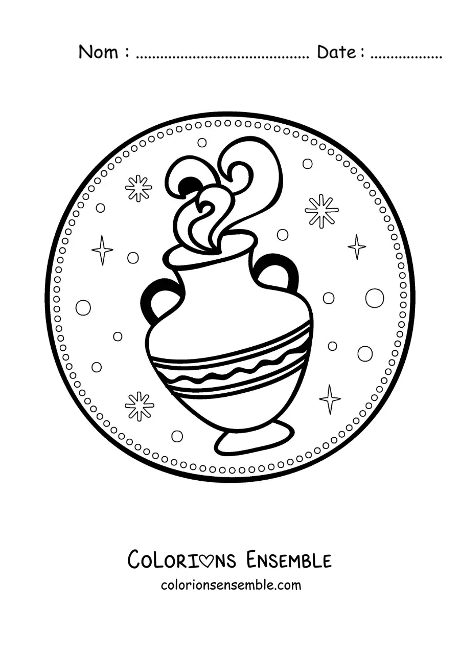 Image à colorier du symbole du Verseau avec des étoiles