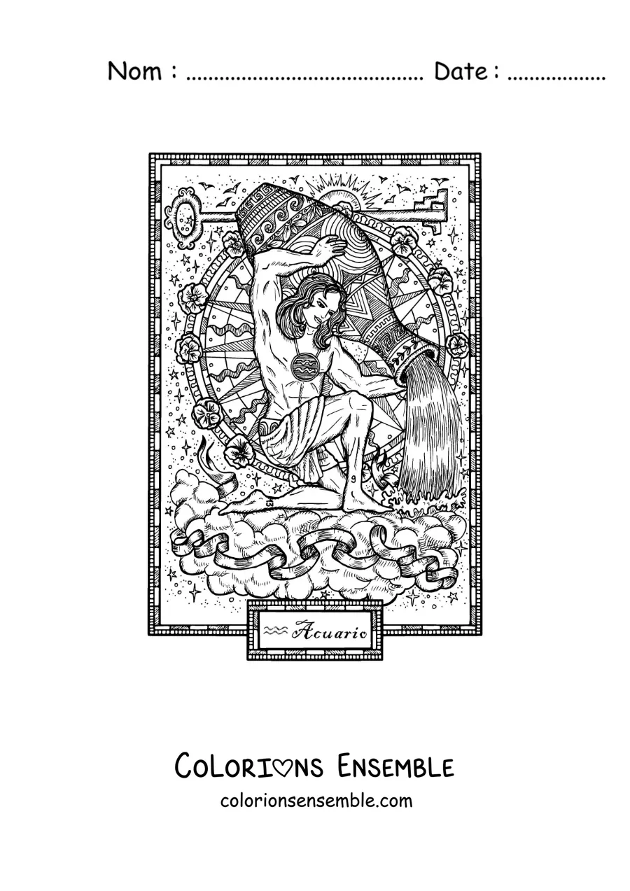 Image à colorier d'une carte du signe du Verseau
