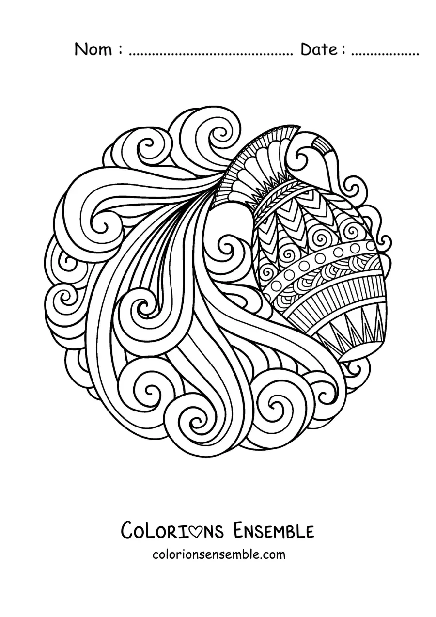 Image à colorier d'un mandala du signe du Verseau