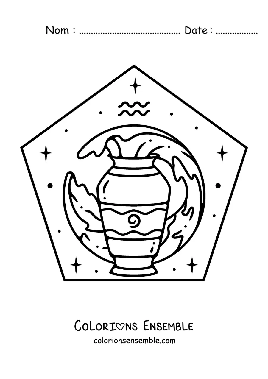 Image à colorier d'une cruche d'eau avec le symbole du Verseau