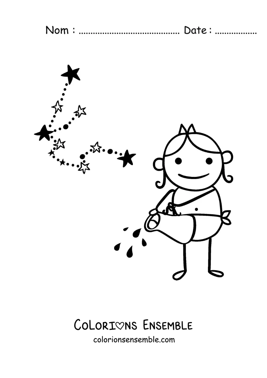 Image à colorier d'un dessin sur la mythologie du signe du Verseau et de sa constellation