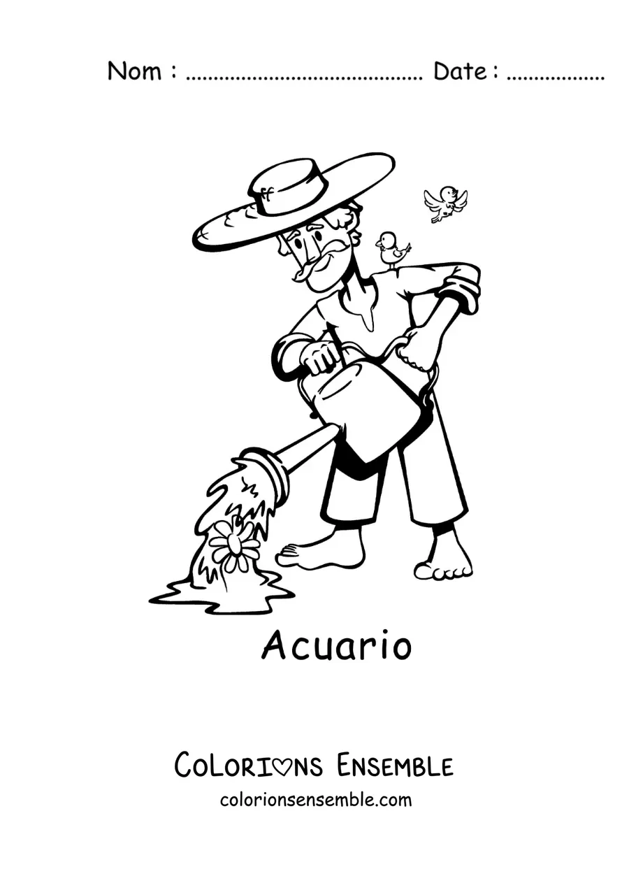 Image à colorier d'un dessin tout mignon sur la mythologie du signe du Verseau