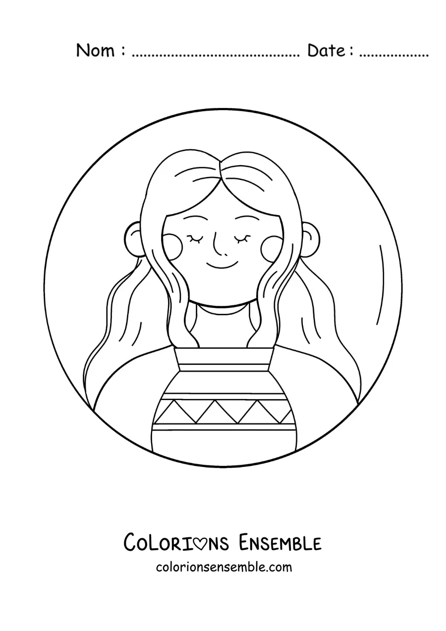 Image à colorier d'une fille toute mignonne avec le symbole du Verseau