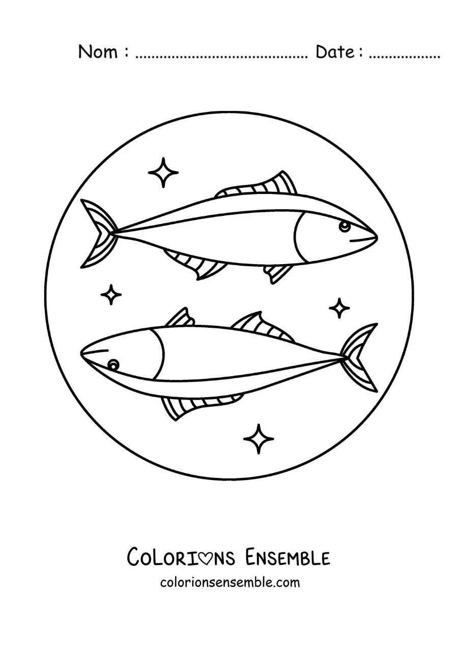 Image à colorier de deux poissons du signe des Poissons