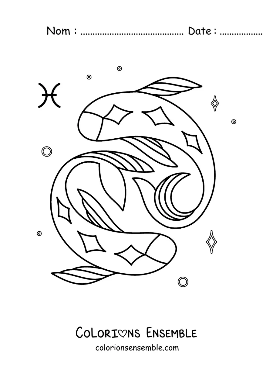 Image à colorier du symbole du signe des Poissons