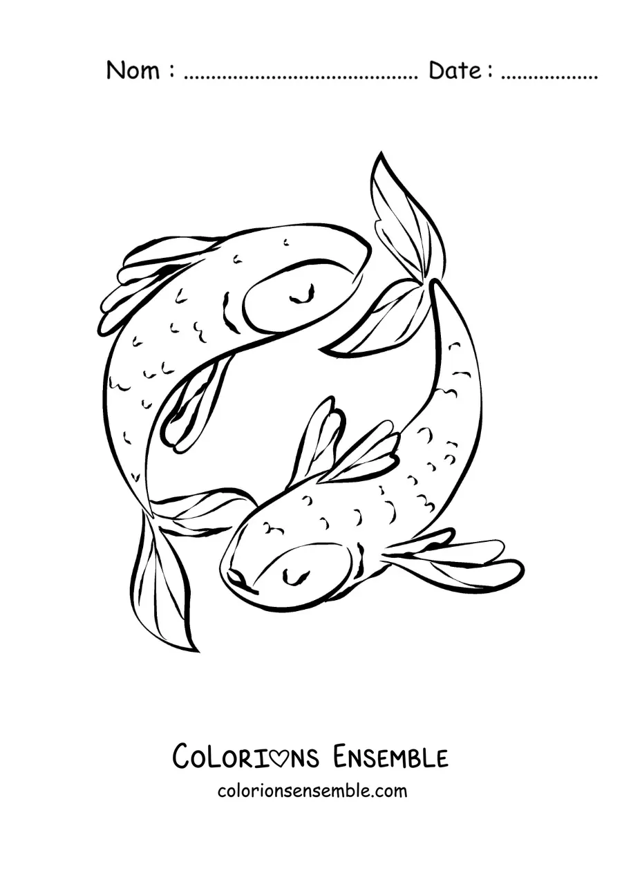 Image à colorier du symbole rigolo du signe des Poissons pour les enfants
