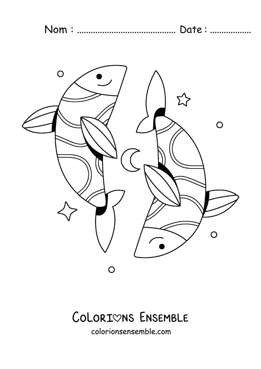 Image à colorier du symbole rigolo et tout simple du signe des Poissons