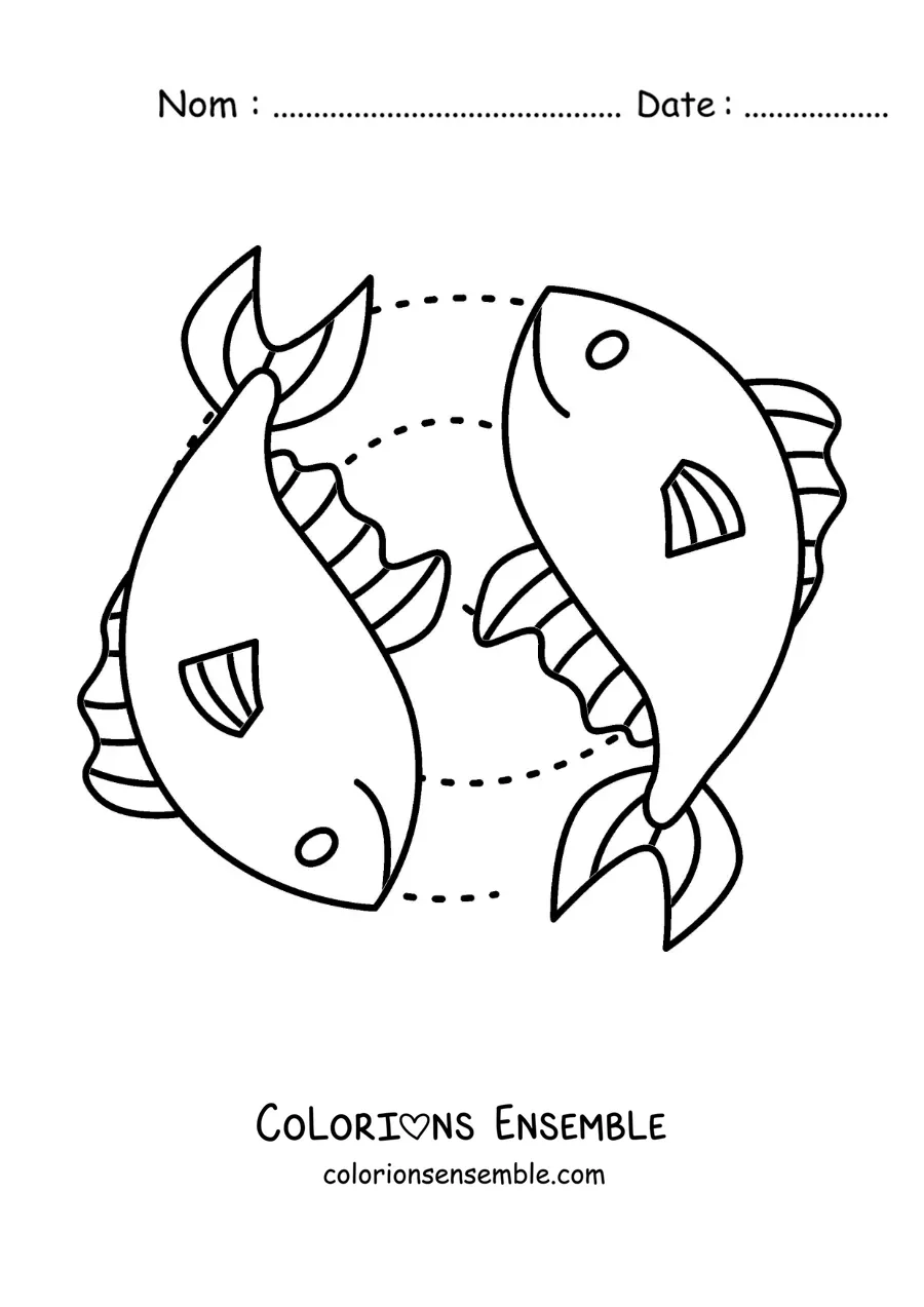 Image à colorier du signe des Poissons rigolo et tout simple