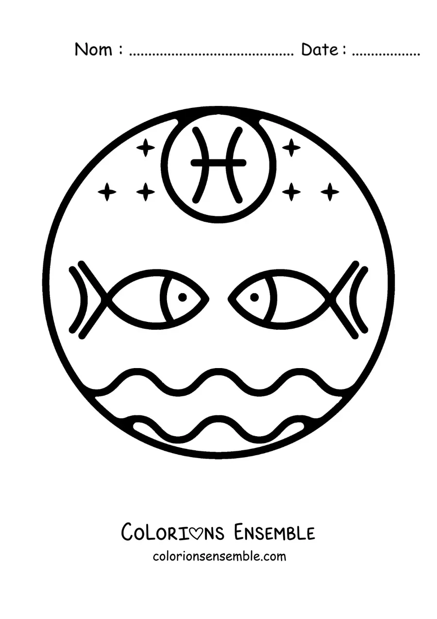 Image à colorier du symbole tout simple du signe zodiacal des Poissons pour les enfants