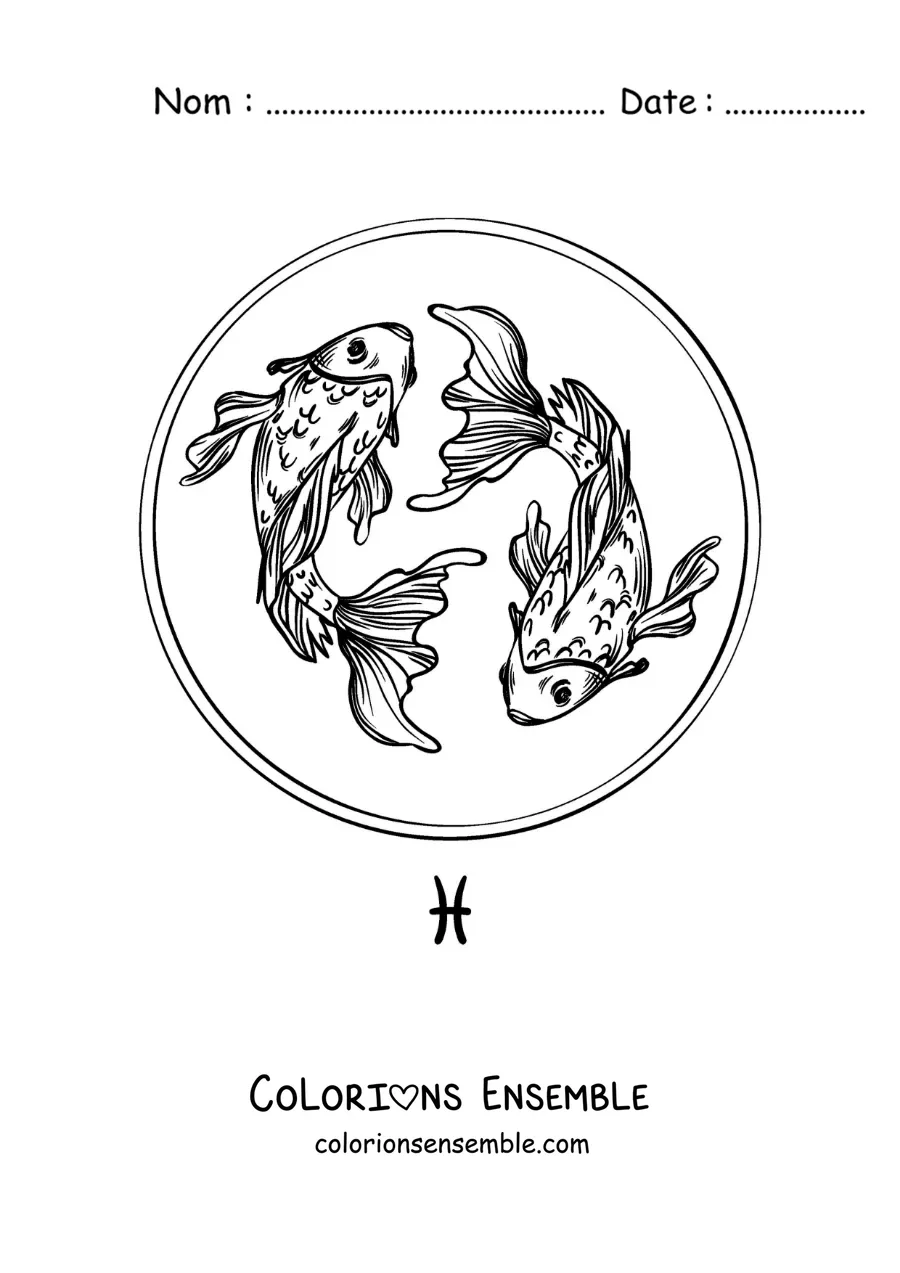 Image à colorier de poissons du signe des Poissons dans un style réaliste