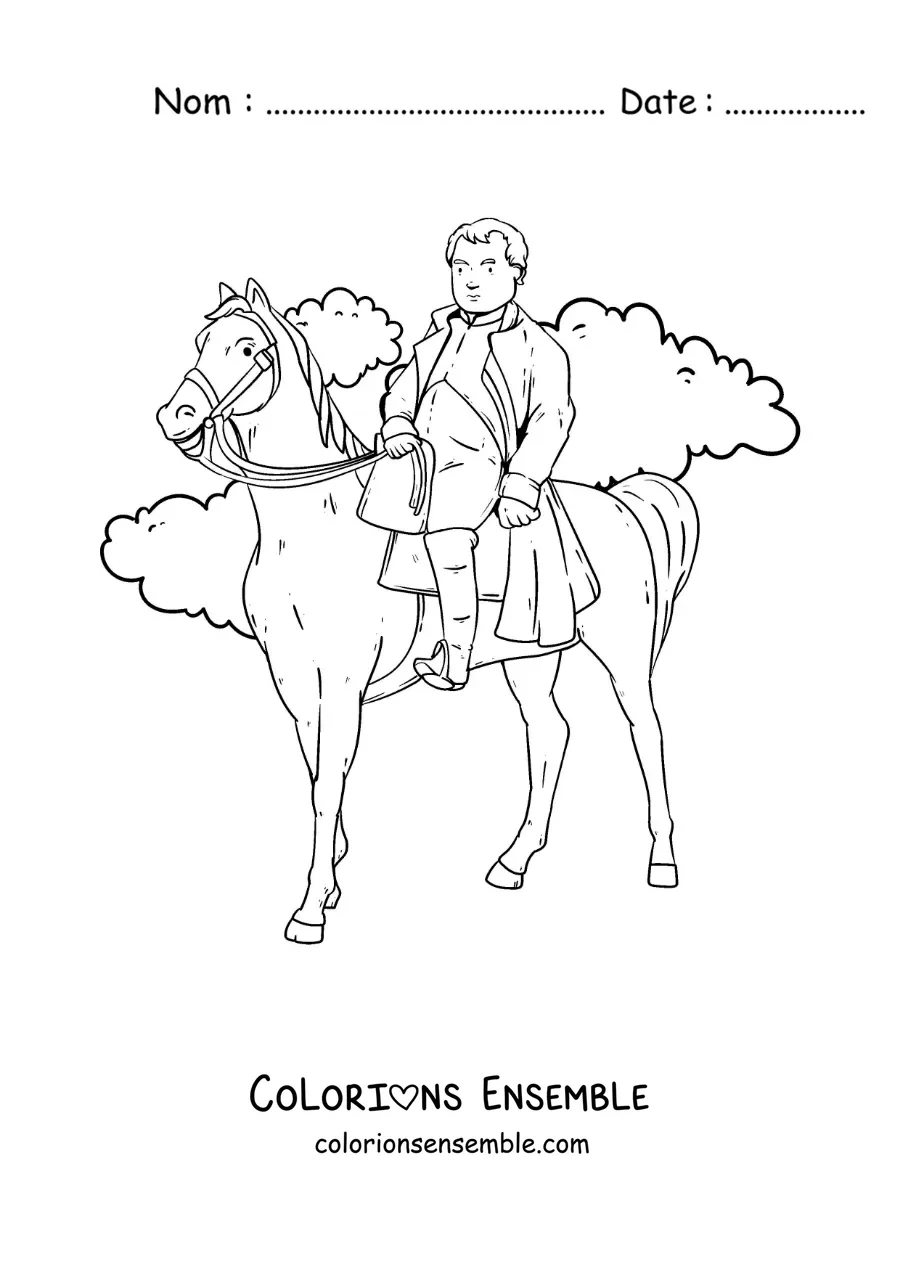 Image à colorier de Napoléon Bonaparte tout mignon sur son cheval