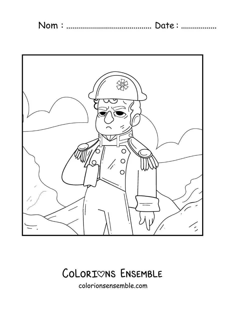 Image à colorier de Napoléon Bonaparte tout mignon avec son chapeau