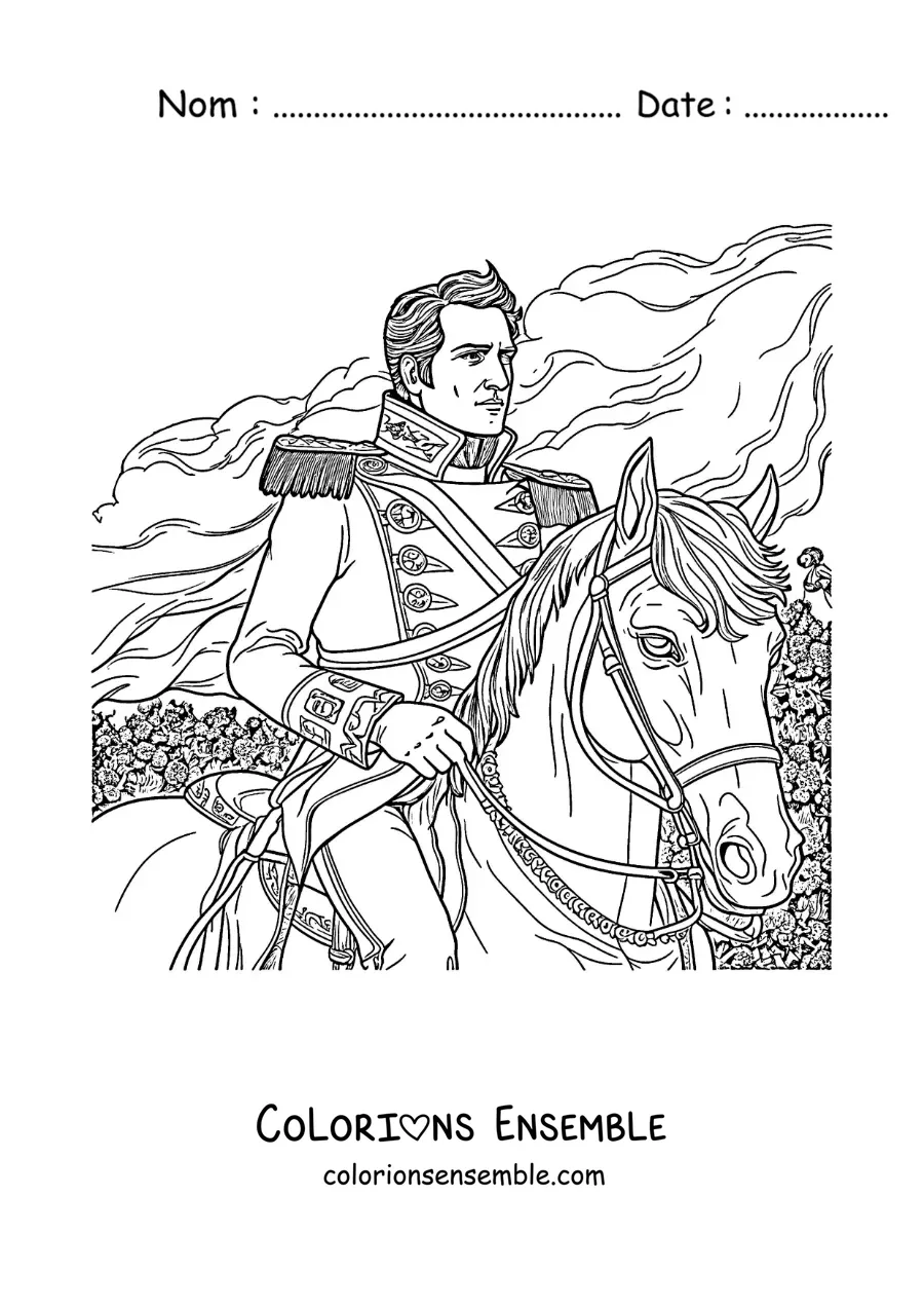 Image à colorier de Napoléon Bonaparte sur son cheval dans un style réaliste