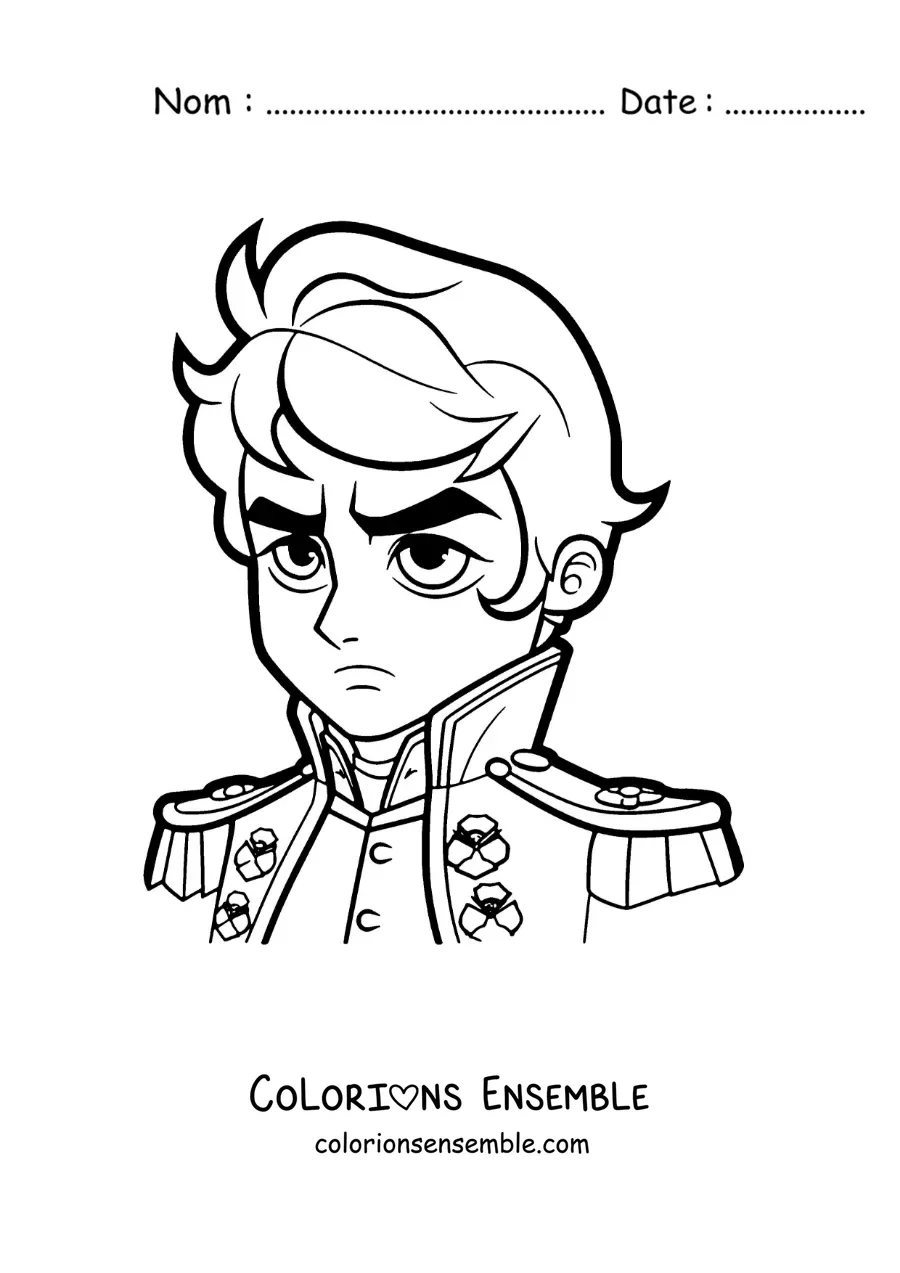 Image à colorier de Napoléon Bonaparte version kawaii et toute mignonne