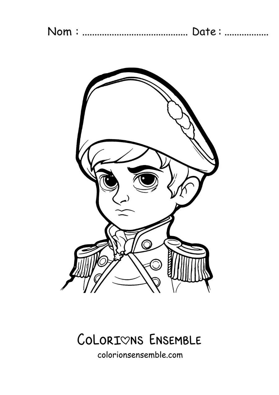 Image à colorier de Napoléon Bonaparte version kawaii avec son chapeau