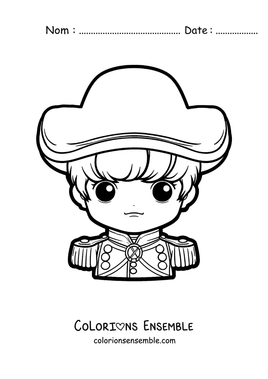 Image à colorier de Napoléon Bonaparte version kawaii pour les enfants