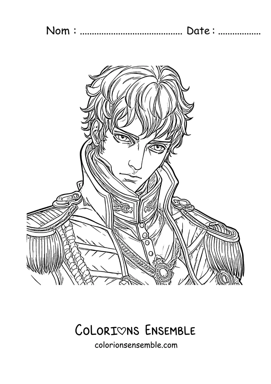Image à colorier de Napoléon Bonaparte dans un style anime
