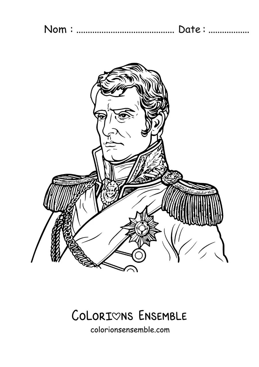 Image à colorier d'un portrait réaliste de Napoléon Bonaparte