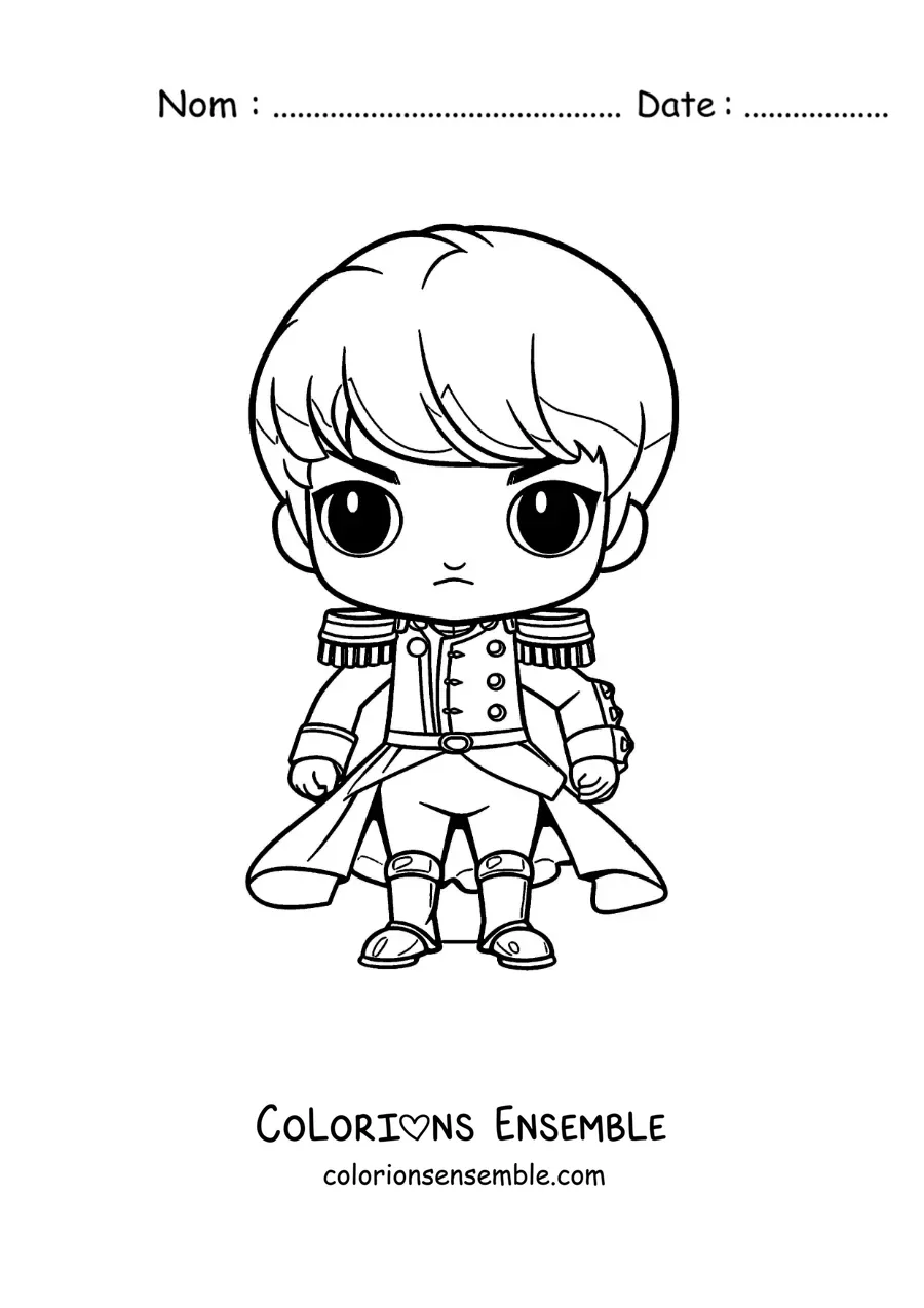 Image à colorier de Napoléon Bonaparte version kawaii et toute simple