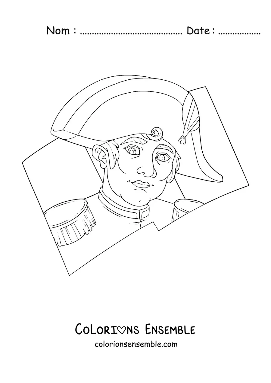 Image à colorier du visage de Napoléon Bonaparte avec le drapeau de la France