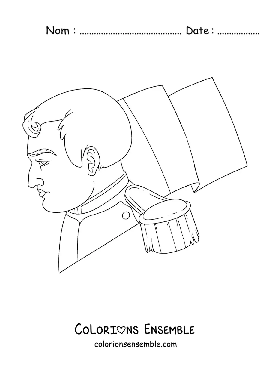 Image à colorier de Napoléon Bonaparte de profil avec le drapeau de la France