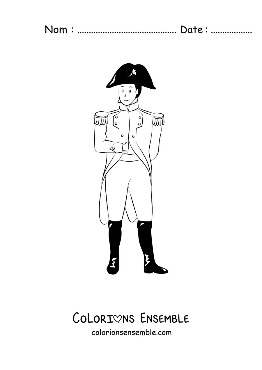 Image à colorier de Napoléon Bonaparte tout mignon avec son uniforme de général