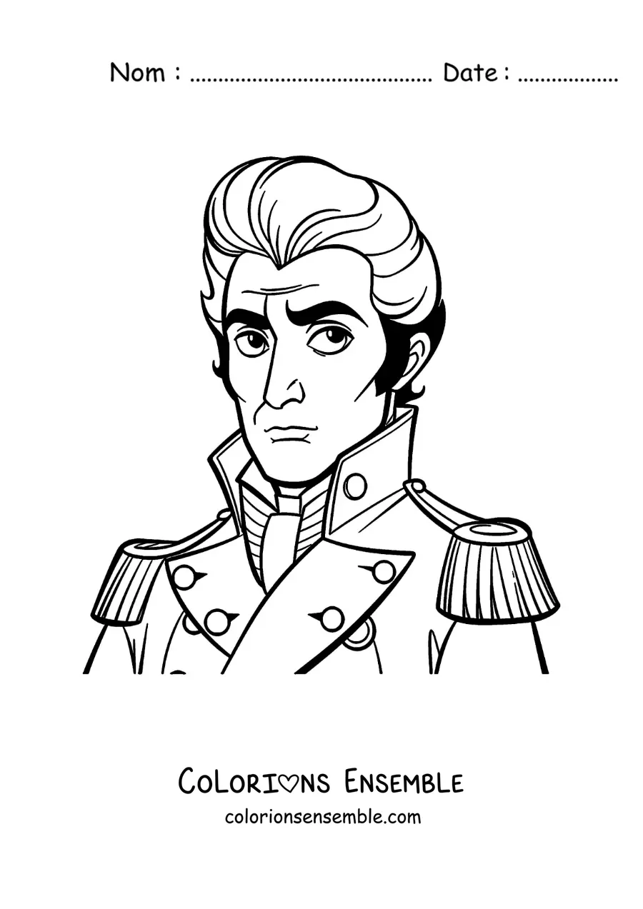 Image à colorier de Simón Bolívar tout mignon en dessin