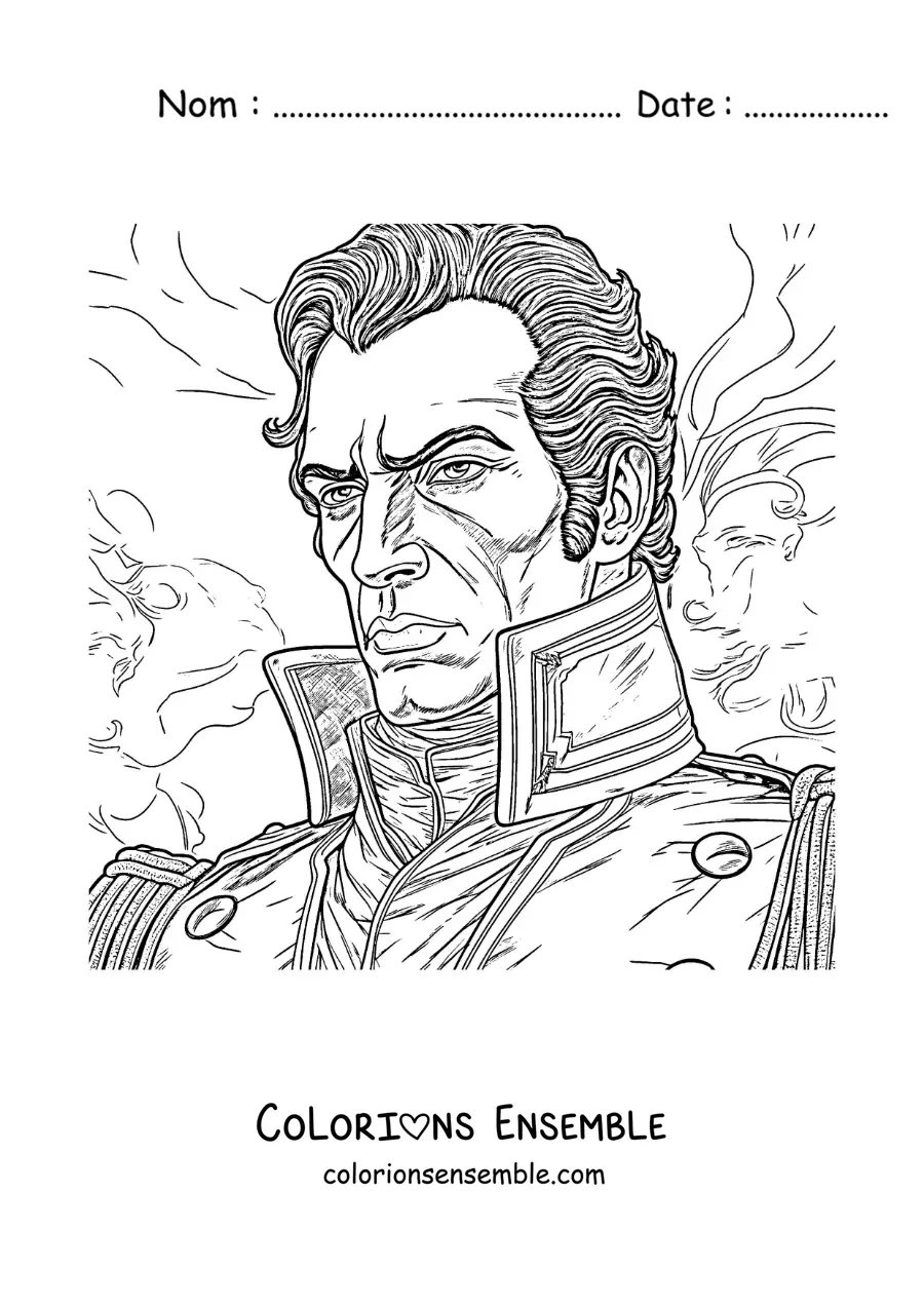 Image à colorier d'une reconstitution du visage de Simón Bolívar