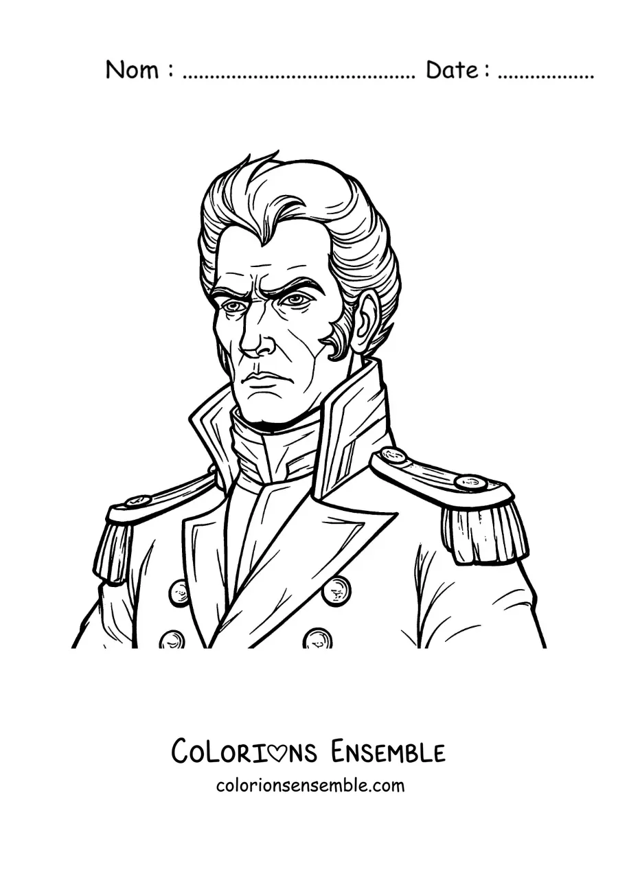 Image à colorier de Simón Bolívar tout mignon avec son uniforme