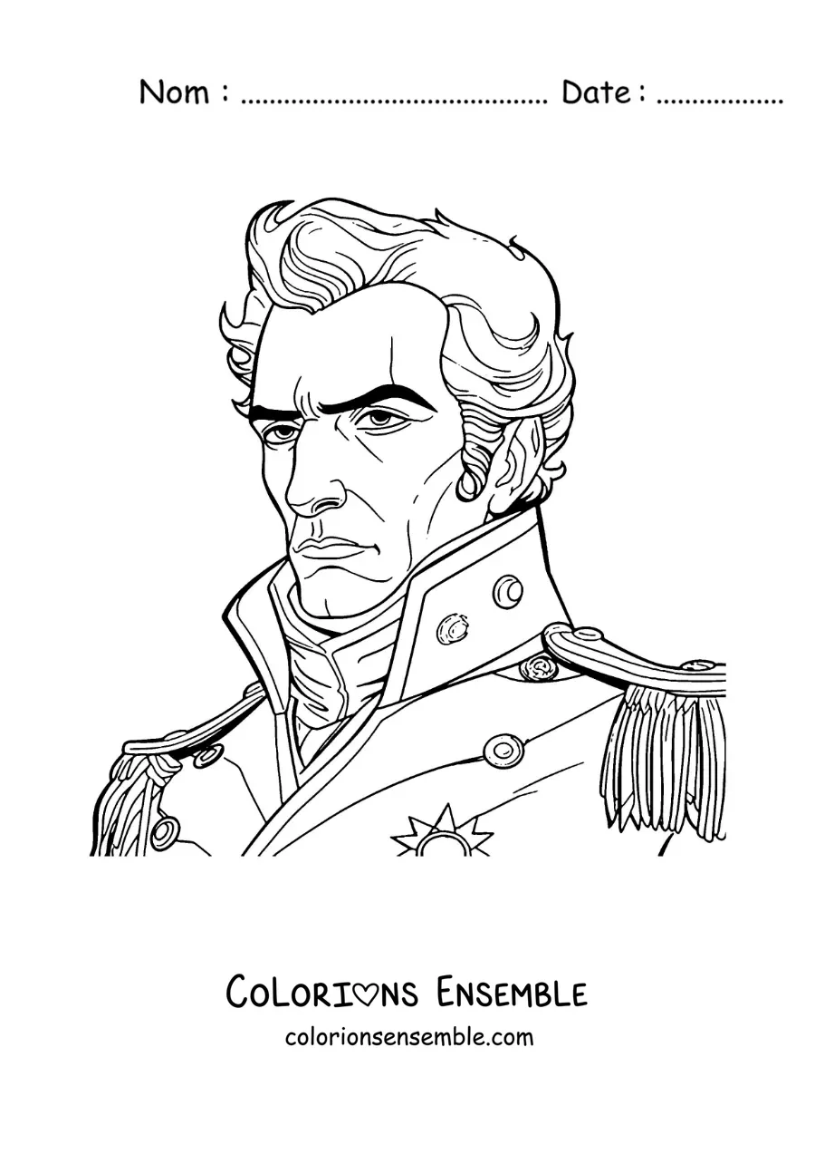 Image à colorier de Simón Bolívar en libérateur, tout mignon