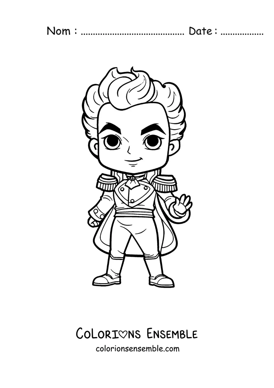 Image à colorier de Simón Bolívar tout mignon, version kawaii