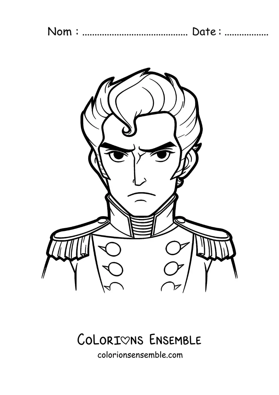 Image à colorier de Simón Bolívar tout mignon pour les enfants