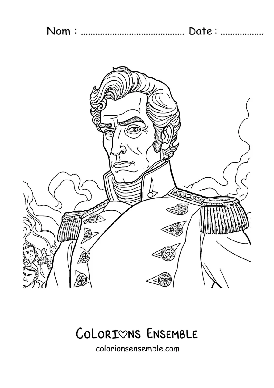 Image à colorier de Simón Bolívar dans une bataille