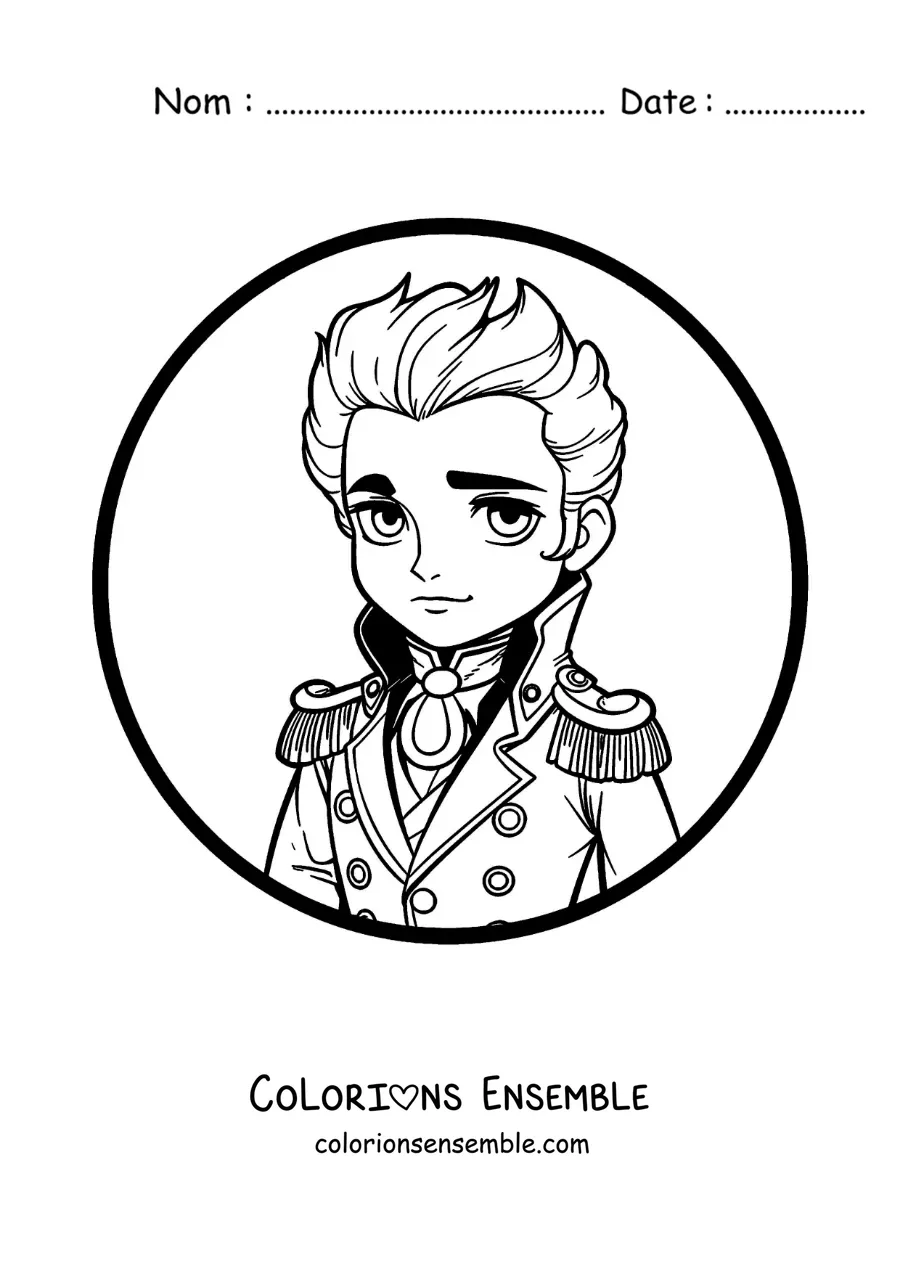 Image à colorier de Simón Bolívar version kawaii dans un style anime