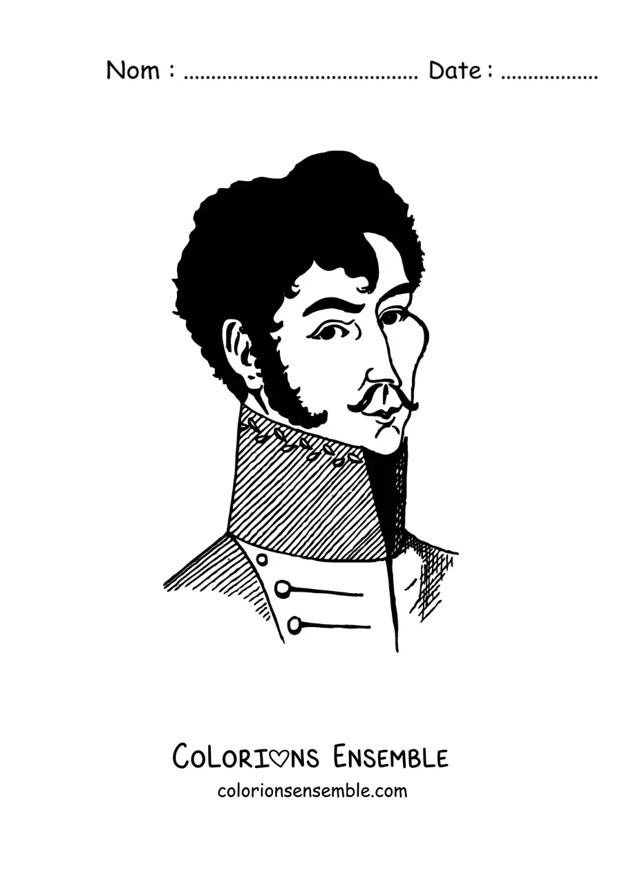 Image à colorier de Simón Bolívar réaliste avec une moustache