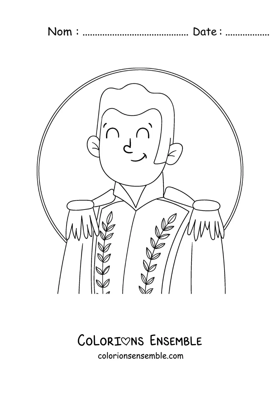 Image à colorier d'un dessin de Simón Bolívar pour les enfants