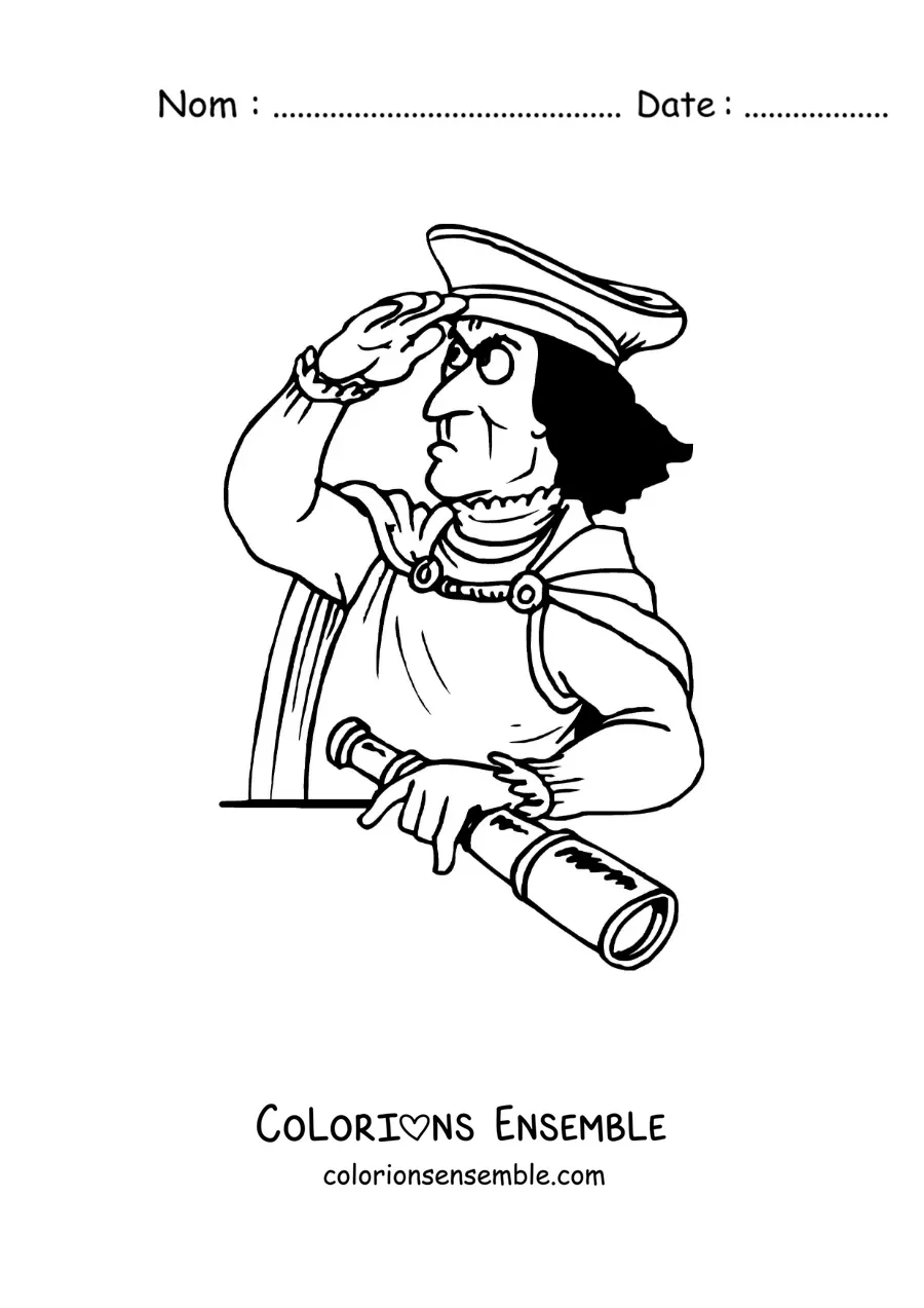 Image à colorier d'un dessin de Christophe Colomb pour les enfants