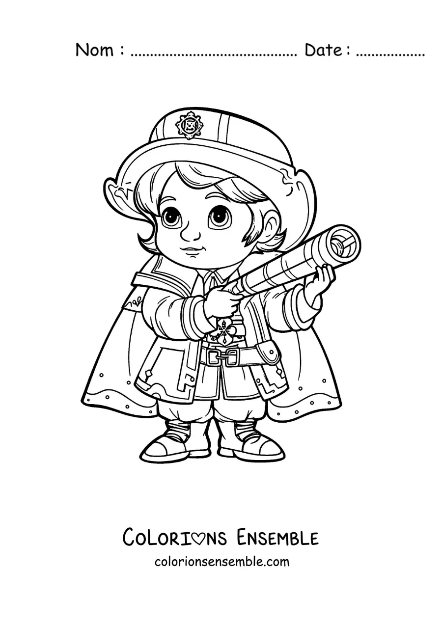 Image à colorier d'un garçon kawaii déguisé en Christophe Colomb