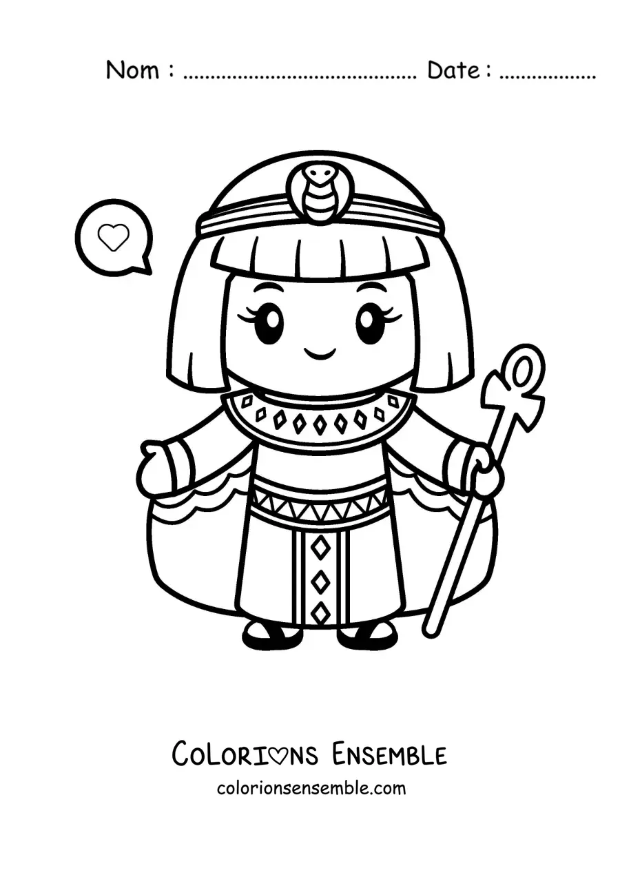 Image à colorier de Cléopâtre version dessin animé kawaii