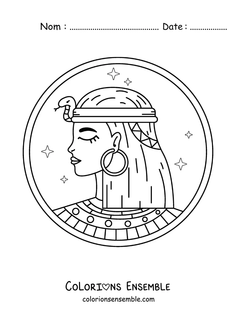 Image à colorier du visage de la reine Cléopâtre
