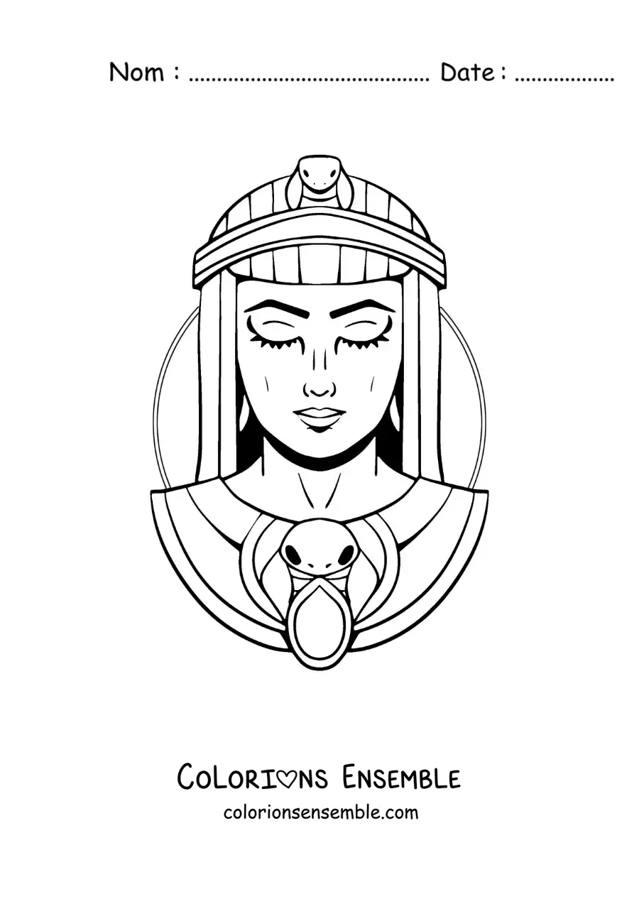 Image à colorier du visage de Cléopâtre de l’Égypte ancienne