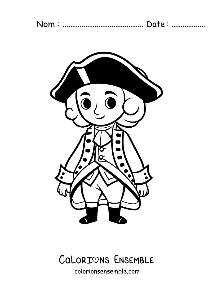 Image à colorier du président George Washington kawaii