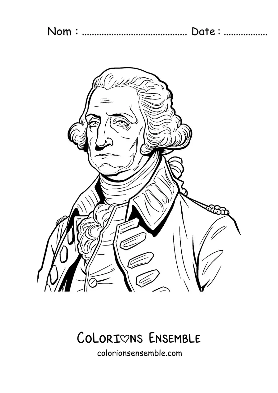 Image à colorier du président George Washington de façon réaliste