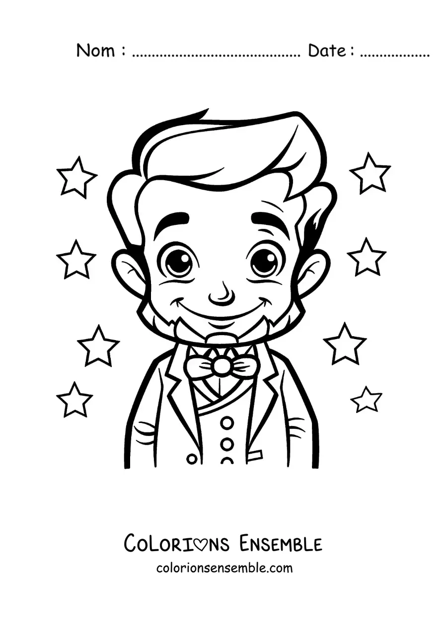 Image à colorier d’Abraham Lincoln kawaii