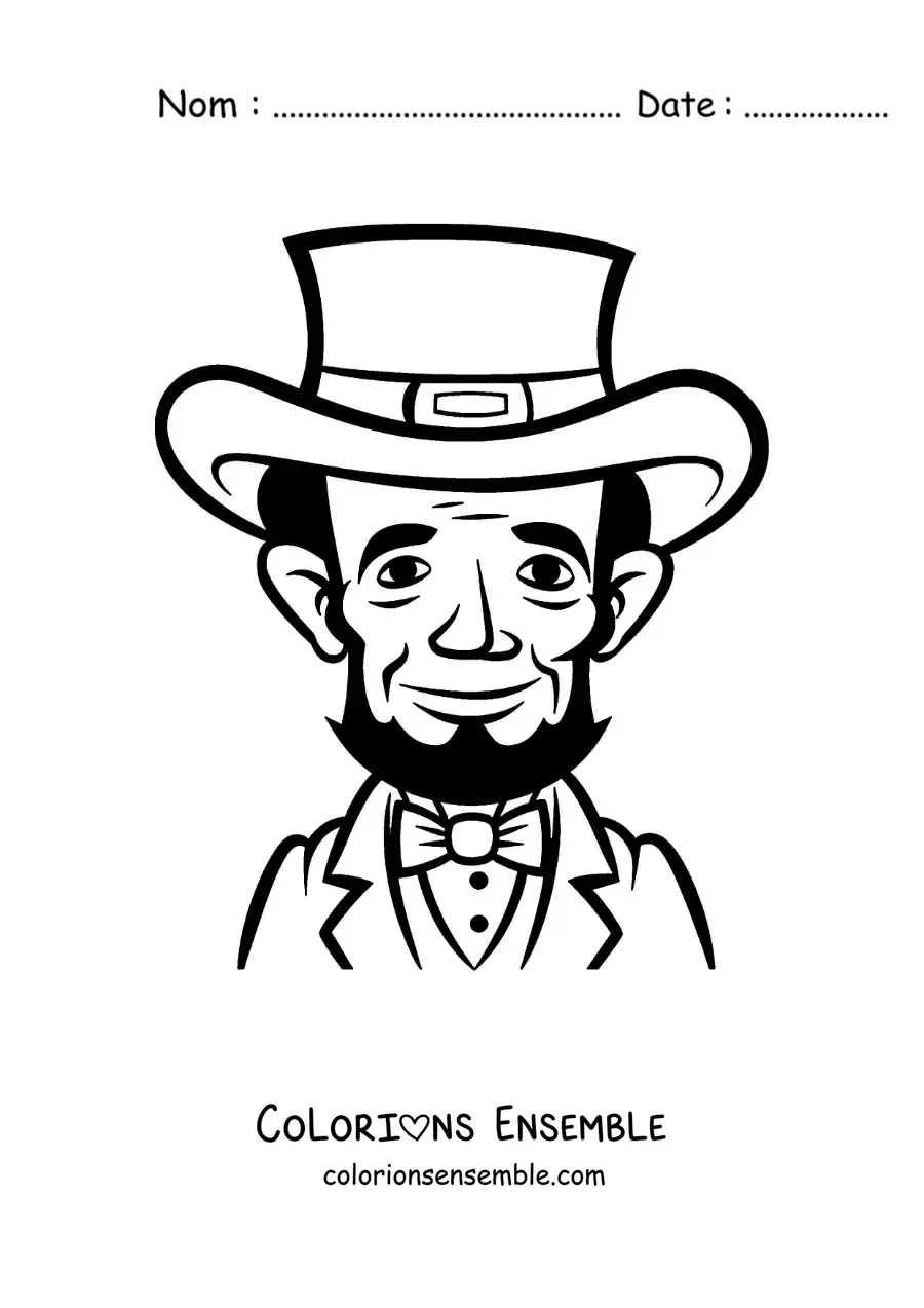 Image à colorier d’Abraham Lincoln version dessin animé avec un haut-de-forme