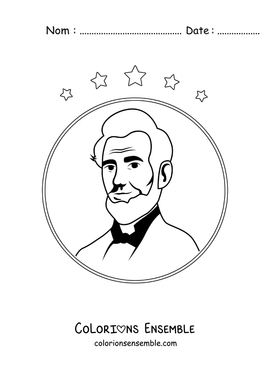 Image à colorier d’Abraham Lincoln avec des étoiles