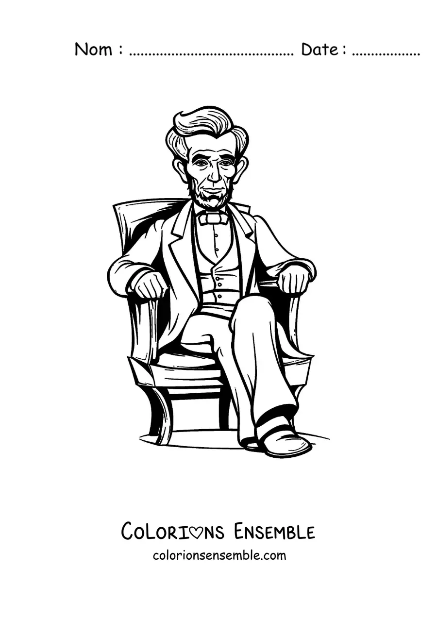 Image à colorier d’Abraham Lincoln assis