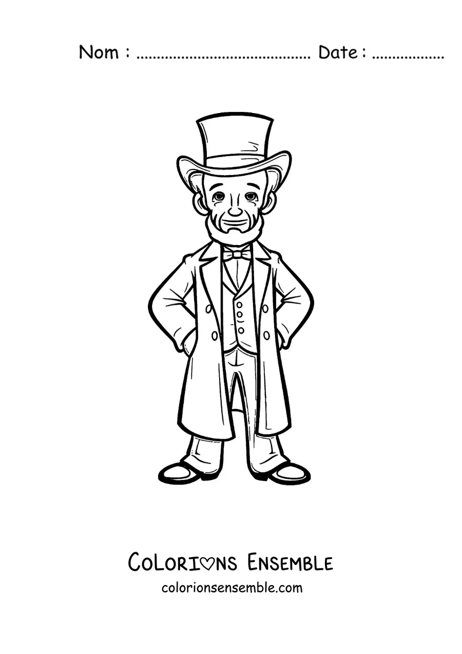 Image à colorier d’Abraham Lincoln version dessin animé
